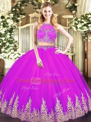 Tulle Sleeveless Floor Length Sweet 16 Dresses and Beading and Appliques