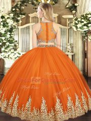 Tulle Sleeveless Floor Length Sweet 16 Dresses and Beading and Appliques