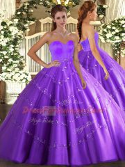 Customized Ball Gowns Ball Gown Prom Dress Eggplant Purple Sweetheart Tulle Sleeveless Floor Length Lace Up