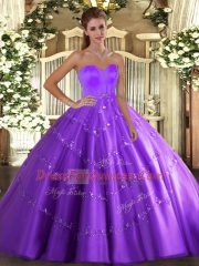 Customized Ball Gowns Ball Gown Prom Dress Eggplant Purple Sweetheart Tulle Sleeveless Floor Length Lace Up