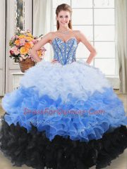 Sweetheart Sleeveless Ball Gown Prom Dress Floor Length Beading and Ruching Multi-color Organza