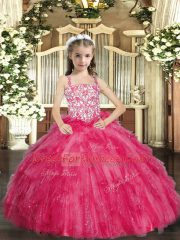 Straps Sleeveless Organza Pageant Gowns For Girls Beading and Ruffles Lace Up