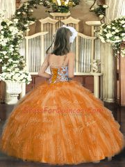 Straps Sleeveless Organza Pageant Gowns For Girls Beading and Ruffles Lace Up
