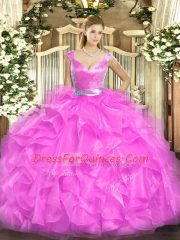 Sleeveless Zipper Floor Length Beading and Ruffles 15 Quinceanera Dress