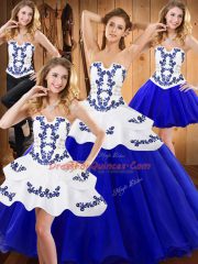 Royal Blue Strapless Lace Up Embroidery Sweet 16 Quinceanera Dress Sleeveless