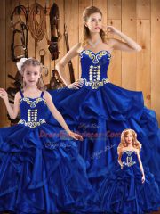 Hot Selling Sleeveless Embroidery and Ruffles Lace Up Ball Gown Prom Dress