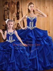 Hot Selling Sleeveless Embroidery and Ruffles Lace Up Ball Gown Prom Dress