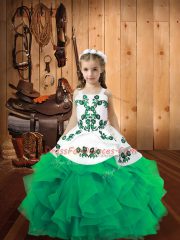 Latest Floor Length Ball Gowns Sleeveless Turquoise Pageant Gowns Lace Up