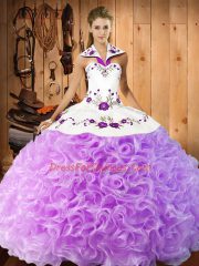 Fabric With Rolling Flowers Sleeveless Floor Length Quinceanera Gown and Embroidery