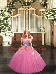 Great Rose Pink Sweetheart Neckline Beading Quinceanera Dress Sleeveless Lace Up