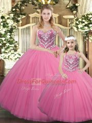 Great Rose Pink Sweetheart Neckline Beading Quinceanera Dress Sleeveless Lace Up