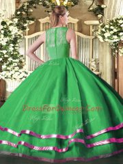 Turquoise Ball Gowns Ruffled Layers Quince Ball Gowns Zipper Organza Sleeveless Floor Length