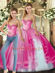 Floor Length Fuchsia Quinceanera Gown Organza Sleeveless Ruffles