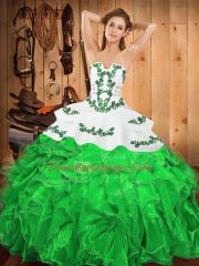 Fine Green Sleeveless Embroidery and Ruffles Floor Length Ball Gown Prom Dress