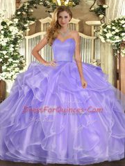 Exquisite Lavender Sweet 16 Dresses Military Ball and Sweet 16 and Quinceanera with Ruffles Sweetheart Sleeveless Lace Up