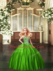 Best Sleeveless Organza Floor Length Lace Up Quinceanera Dress in Green with Beading