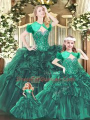 Clearance Sweetheart Sleeveless Lace Up Sweet 16 Dresses Green Organza