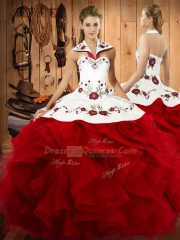 Sleeveless Lace Up Floor Length Embroidery and Ruffles Sweet 16 Dress