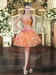 Glamorous Sweetheart Sleeveless 15 Quinceanera Dress Floor Length Beading and Ruffles Orange Red Tulle