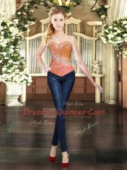 Glamorous Sweetheart Sleeveless 15 Quinceanera Dress Floor Length Beading and Ruffles Orange Red Tulle