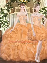 Elegant Orange Red Off The Shoulder Lace Up Ruffles Sweet 16 Dresses Sleeveless
