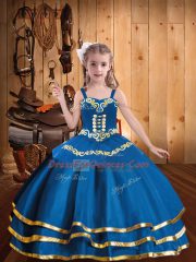 Amazing Sleeveless Lace Up Floor Length Embroidery and Ruffled Layers Pageant Gowns For Girls