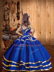 Amazing Sleeveless Lace Up Floor Length Embroidery and Ruffled Layers Pageant Gowns For Girls
