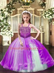 Custom Design Lilac Sleeveless Beading Floor Length Glitz Pageant Dress