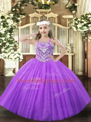 Superior Lavender Straps Lace Up Beading Little Girls Pageant Dress Wholesale Sleeveless