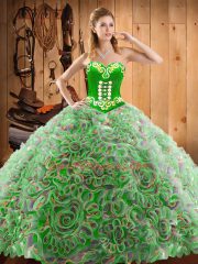 Stunning Multi-color Ball Gowns Sweetheart Sleeveless Satin and Fabric With Rolling Flowers With Train Sweep Train Lace Up Embroidery 15 Quinceanera Dress