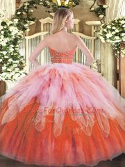 Sleeveless Tulle Floor Length Zipper Sweet 16 Dresses in Multi-color with Beading and Ruffles