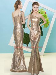 Sumptuous Floor Length Gold Homecoming Dress One Shoulder Sleeveless Zipper