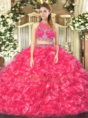 Modern Floor Length Coral Red Quinceanera Dress Scoop Sleeveless Zipper