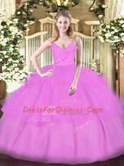 Lilac 15 Quinceanera Dress Military Ball and Sweet 16 and Quinceanera with Ruffled Layers Spaghetti Straps Sleeveless Zipper