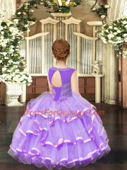 Gold Sleeveless Beading and Ruffled Layers Floor Length Kids Pageant Dress