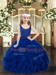 Stylish Royal Blue Scoop Neckline Beading and Ruffles Little Girl Pageant Gowns Sleeveless Zipper