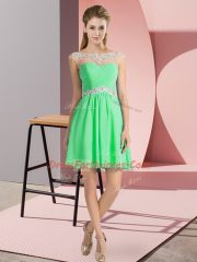 Top Selling Cap Sleeves Mini Length Beading Lace Up Prom Gown with Apple Green
