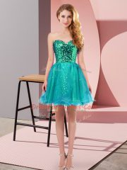 Fine Tulle Sweetheart Sleeveless Zipper Sequins Prom Dresses in Teal