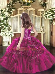 Hot Sale Purple V-neck Lace Up Beading and Ruffles Little Girls Pageant Gowns Sleeveless