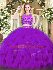 High Quality Scoop Sleeveless Zipper 15th Birthday Dress Purple Tulle