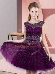 Sumptuous Sleeveless Backless Knee Length Beading Evening Dress