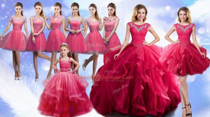 Hot Pink Organza Lace Up Scoop Sleeveless Floor Length Ball Gown Prom Dress Beading