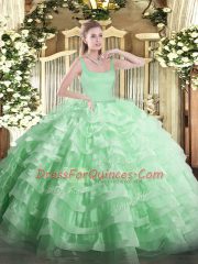 Apple Green Ball Gowns Beading and Ruffled Layers Quinceanera Dresses Zipper Organza Sleeveless Floor Length