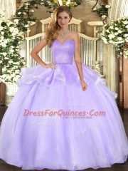 Lavender 15 Quinceanera Dress Military Ball and Sweet 16 and Quinceanera with Beading and Ruffles Sweetheart Sleeveless Lace Up