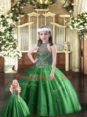 Adorable Dark Green Ball Gowns Beading Quince Ball Gowns Lace Up Tulle Sleeveless Floor Length