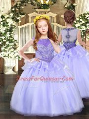 Eye-catching Scoop Sleeveless Vestidos de Quinceanera Floor Length Beading Lavender Tulle