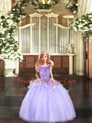 Eye-catching Scoop Sleeveless Vestidos de Quinceanera Floor Length Beading Lavender Tulle