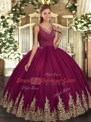 Best Selling Appliques Sweet 16 Dresses Burgundy Backless Sleeveless Floor Length