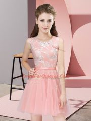 Baby Pink Tulle Side Zipper Quinceanera Dama Dress Sleeveless Mini Length Lace