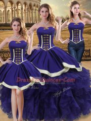 Purple Lace Up Vestidos de Quinceanera Beading and Ruffles Sleeveless Floor Length